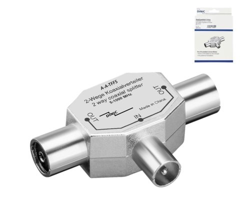 DINIC distributor 2x coaxial coupling to 1x coaxial plug, 2 radios to 1 aerial socket, metal, DINIC box with Euro hole